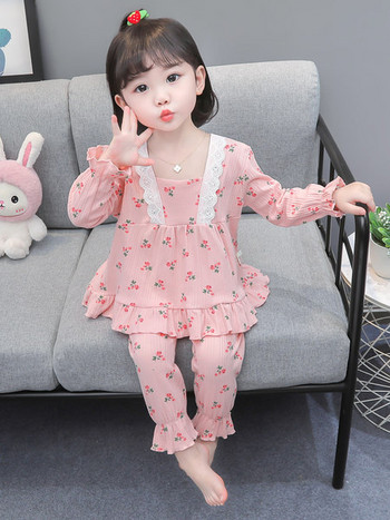 Детска пижама от две части за момичета -бял и розов цвят