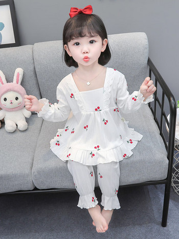 Детска пижама от две части за момичета -бял и розов цвят