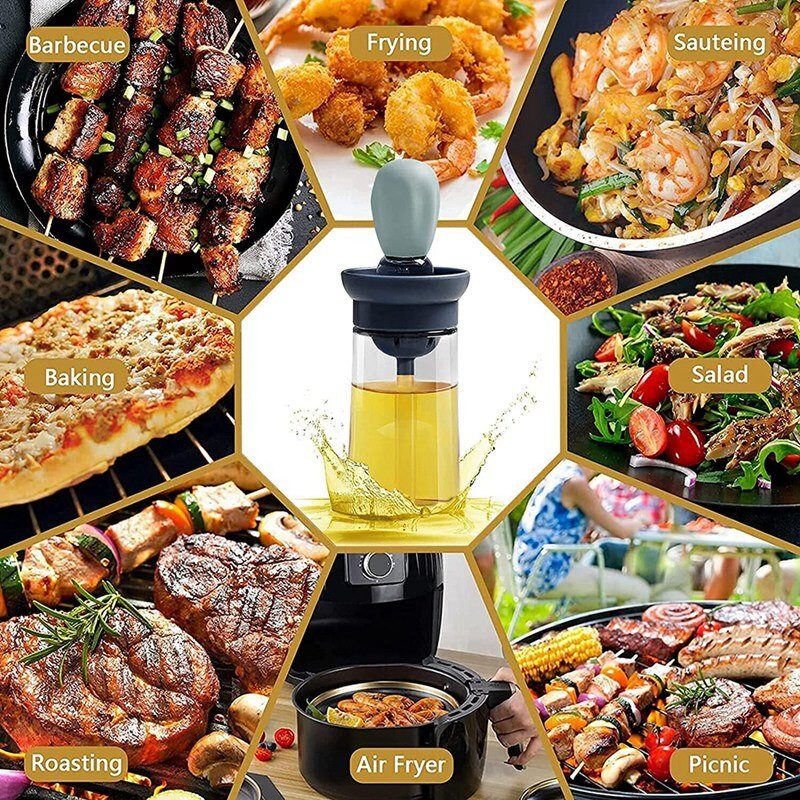 Dávkovač olivového oleja zo skleneného obalu so silikónovou kefkou, 2 v 1, silikónová odmerka na kvapkadlo