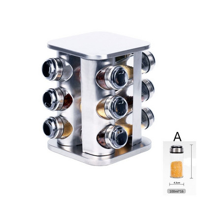 Kuchynské dózy na korenie, úložný priestor s otočným podstavcom, nerezová oceľová nádoba, sklenená nádoba, soľnička a korenie, organizér, sada nádob