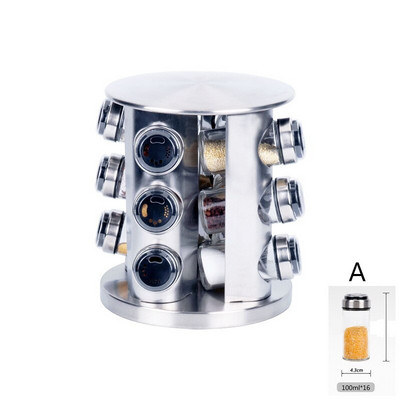 Kuchynské dózy na korenie, úložný priestor s otočným podstavcom, nerezová oceľová nádoba, sklenená nádoba, soľnička a korenie, organizér, sada nádob