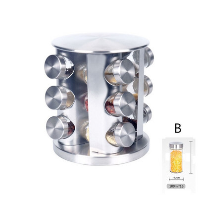 Kuchynské dózy na korenie, úložný priestor s otočným podstavcom, nerezová oceľová nádoba, sklenená nádoba, soľnička a korenie, organizér, sada nádob