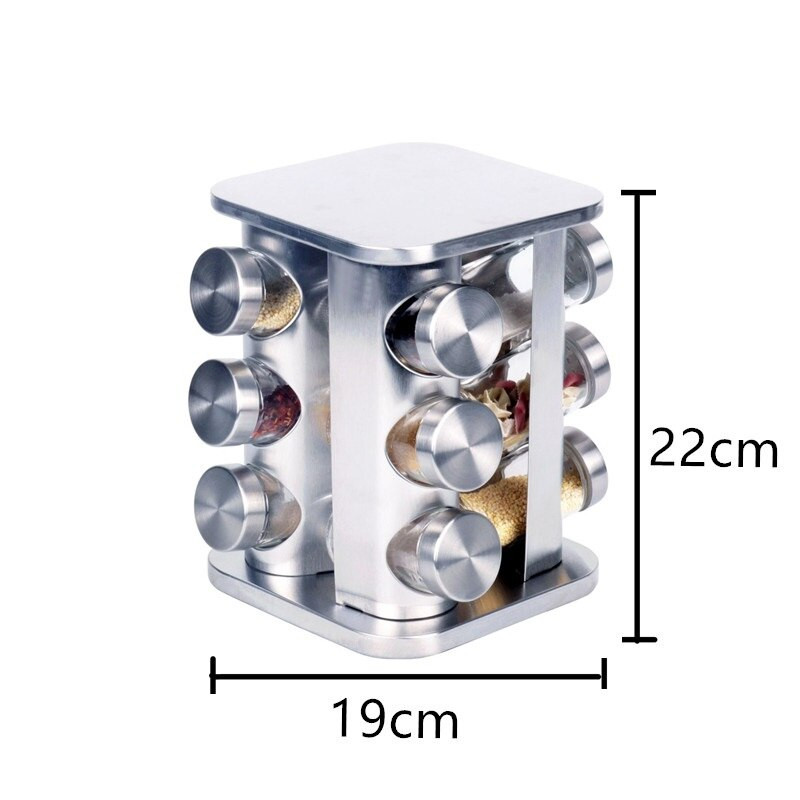 Kuchynské dózy na korenie, úložný priestor s otočným podstavcom, nerezová oceľová nádoba, sklenená nádoba, soľnička a korenie, organizér, sada nádob