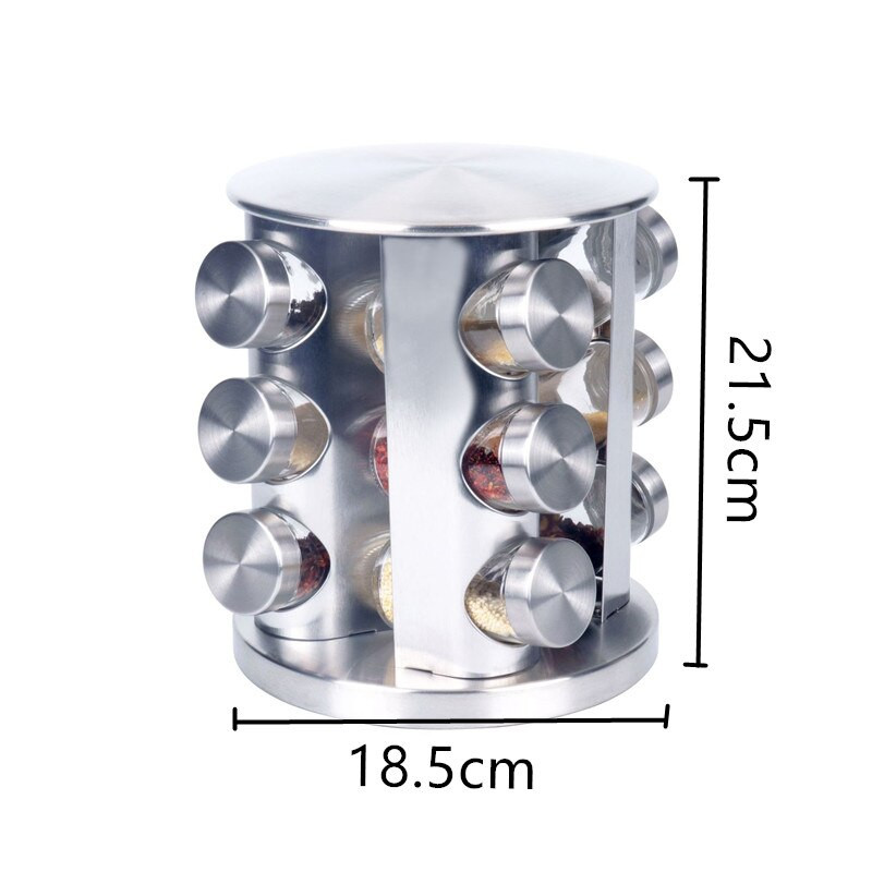 Kuchynské dózy na korenie, úložný priestor s otočným podstavcom, nerezová oceľová nádoba, sklenená nádoba, soľnička a korenie, organizér, sada nádob