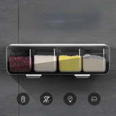 Prie sienos montuojama virtuvės prieskonių laikymo dėžutė Druskos pipirų lentynėlė su šaukštu prieskonių dozatoriumi Virtuvės organizatoriaus priedai