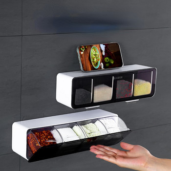 Монтирана на стена Кухненска кутия за съхранение на подправки Поставка за сол и черен пипер с лъжица Дозатор за подправки Кухненски органайзер Аксесоари