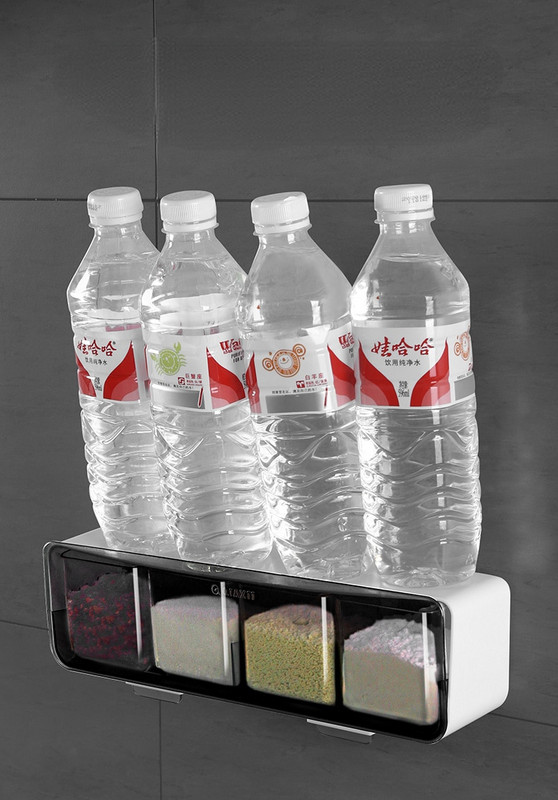 Prie sienos montuojama virtuvės prieskonių laikymo dėžutė Druskos pipirų lentynėlė su šaukštu prieskonių dozatoriumi Virtuvės organizatoriaus priedai