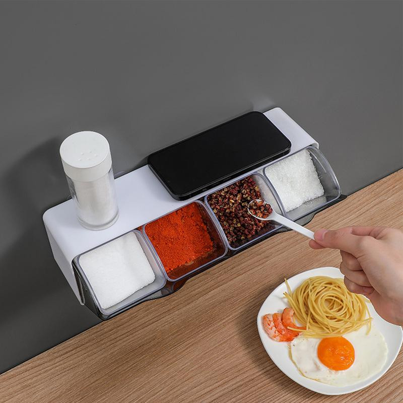 Κουζίνα επιτοίχια Κουτί καρυκευμάτων αλάτι πιπέρι ράφι μπαχαρικών Βάζο μπολ ζάχαρης για κουζίνα σετ συσκευής Gadget Εργαλείο οργάνωσης κουτιού μπαχαρικών