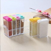 Šešių dalių plastikinė prieskonių dėžutė prieskonių buteliukas kanistras prieskonių rinkinys virtuvės prieskonių indelis prieskonių dėžutės organizatorius pipirų purkštuvas