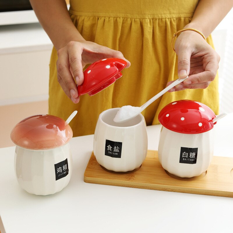 Holaroom grybo formos prieskonių laikymo talpykla Druskos ir prieskonių pipirų plaktuvas Praktiškas keraminis prieskonių puodas virtuvės prietaisai