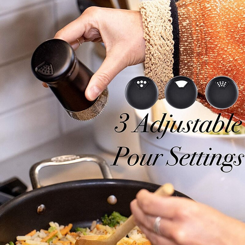 Koreničky s nastaviteľnými otvormi na nalievanie, elegantný dávkovač soli a korenia z nehrdzavejúcej ocele, ideálny na morskú soľ, 4 ks