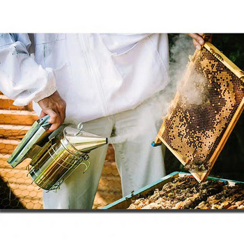 Пчеларски пушач Оборудване от неръждаема стомана Кутия за кошери Консумативи за пчелен кошер Пчелен ръчен апарат за дим с висяща кука Инструменти