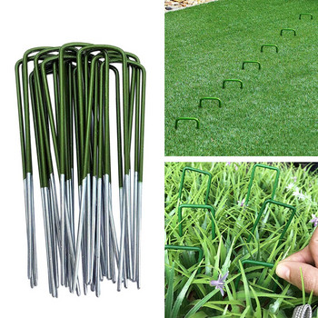 Щифт за трева Половина зелена U-образна изкуствена тревна поляна на открито със скосен край 150x25x3 mm Здрава вложка за закрепване за тежък режим на работа