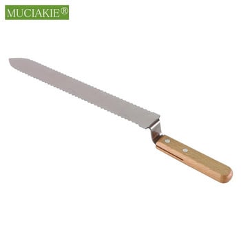 Нож за рязане на мед с дървена дръжка Острие от неръждаема стомана Пчеларски инструмент Плоска уста Ръбове с единични и двойни зъби по избор