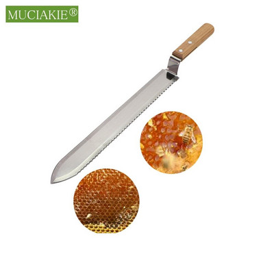 Medaus pjaustymo peilis su medine rankena nerūdijančio plieno ašmenimis bitininkystės įrankis, plokščias burnos viengubas ir dvigubas danties kraštai