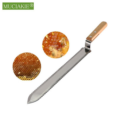 Medaus pjaustymo peilis su medine rankena nerūdijančio plieno ašmenimis bitininkystės įrankis, plokščias burnos viengubas ir dvigubas danties kraštai