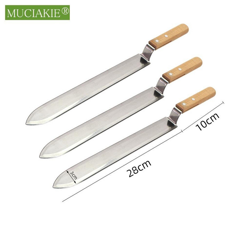 Medaus pjaustymo peilis su medine rankena nerūdijančio plieno ašmenimis bitininkystės įrankis, plokščias burnos viengubas ir dvigubas danties kraštai