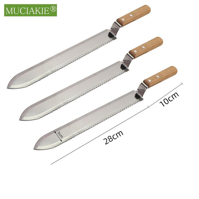 Medaus pjaustymo peilis su medine rankena nerūdijančio plieno ašmenimis bitininkystės įrankis, plokščias burnos viengubas ir dvigubas danties kraštai