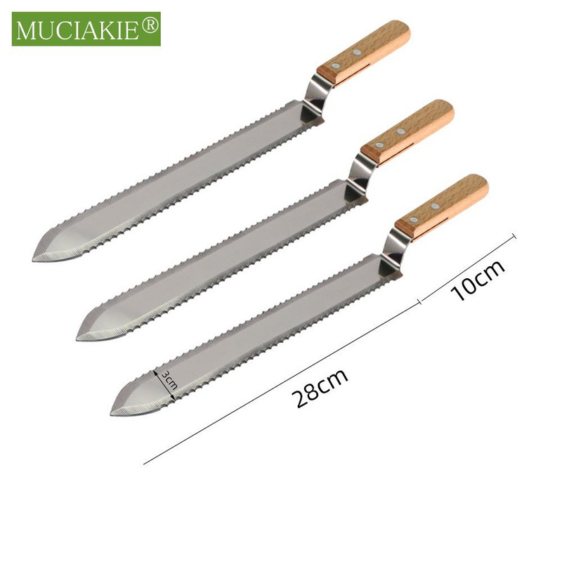 Medaus pjaustymo peilis su medine rankena nerūdijančio plieno ašmenimis bitininkystės įrankis, plokščias burnos viengubas ir dvigubas danties kraštai