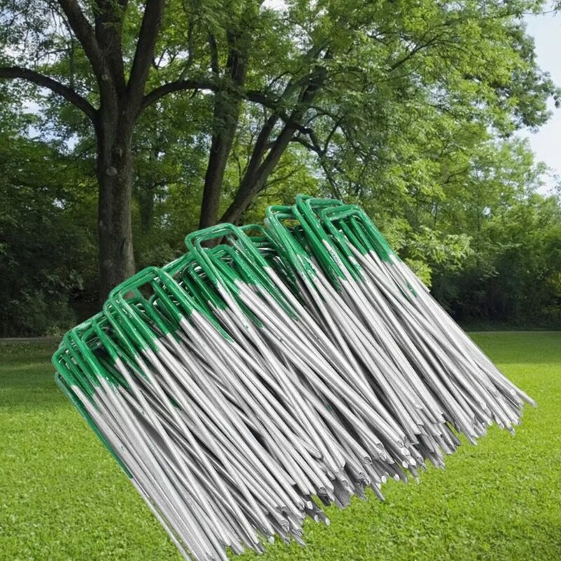  50 vnt. sodo kuoliukai kraštovaizdžio kabės U tipo velėnos kabės dirbtinei žolei, rūdijimui atsparios velėnos smeigtukai tvoroms tvirtinti