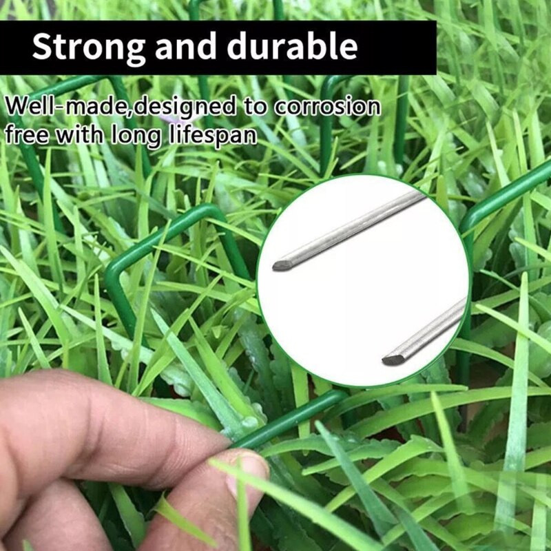  50 vnt. sodo kuoliukai kraštovaizdžio kabės U tipo velėnos kabės dirbtinei žolei, rūdijimui atsparios velėnos smeigtukai tvoroms tvirtinti