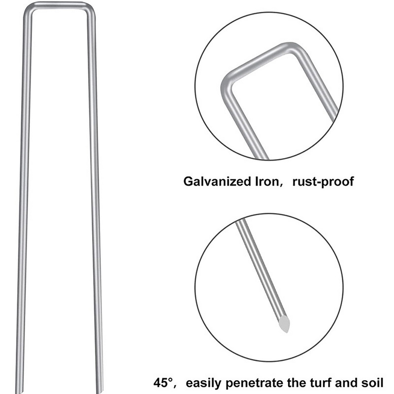 50 vnt. Didelio našumo U formos sodo kuoliukai Cinkuotos kraštovaizdžio kabės kraštovaizdžio audinio drėkinimo vamzdelių tvirtinimui