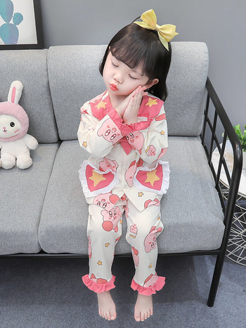 Детска пижама за момичета от две части с панделка
