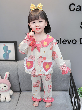 Детска пижама за момичета от две части с панделка