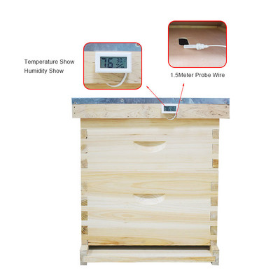 Beekeeping Beehive Mini Kényelmes digitális LCD nedvességmérő hőmérő szenzoros, monitorozó kijelzővel, páratartalom-érzékelővel