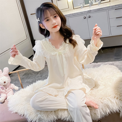 Vaikiška dviejų dalių pižama mergaitėms su kaspinu ir siuvinėjimu