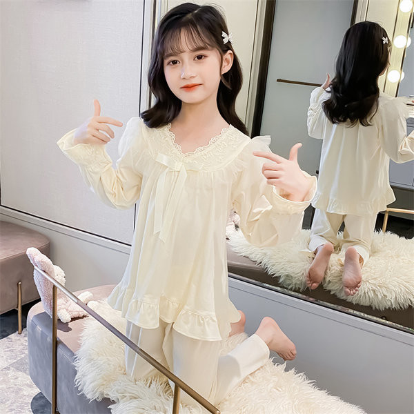 Vaikiška dviejų dalių pižama mergaitėms su kaspinu ir siuvinėjimu