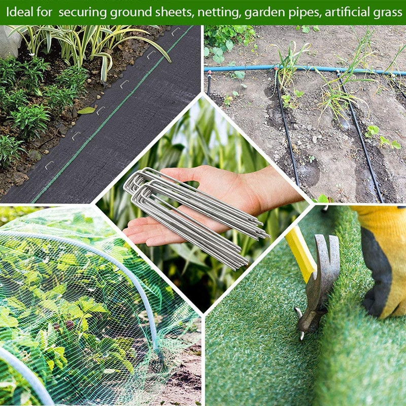 100 vnt. U formos metalinių sodo kuoliukų, segtukų cinkavimo kaiščiai, skirti apsaugoti nuo piktžolių kraštovaizdžio audinio tinklelio sodo priedai
