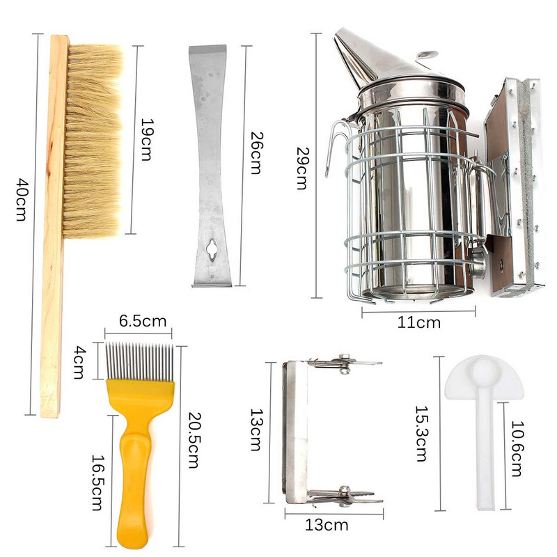 Kit de afumător pentru stup de albine, 8 buc, set de instrumente pentru apicultura, sistem de creștere regina, cutie de cultivare, hrănitor de apă pentru stupi