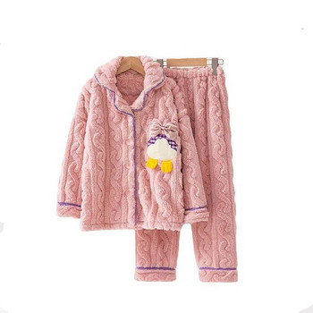 Детска пухена пижама от две части в розов цвят за момичета