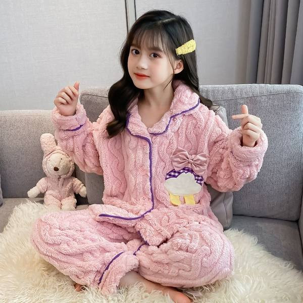 Detské ružové dvojdielne páperové pyžamo pre dievčatá