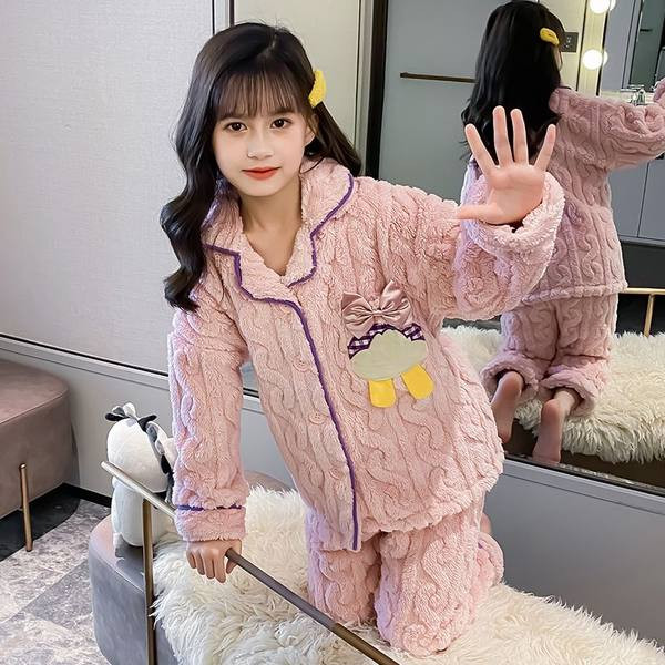 Detské ružové dvojdielne páperové pyžamo pre dievčatá