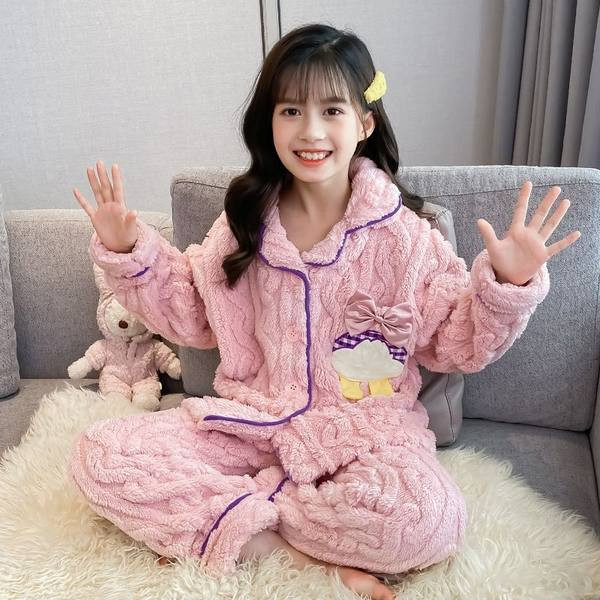 Detské ružové dvojdielne páperové pyžamo pre dievčatá