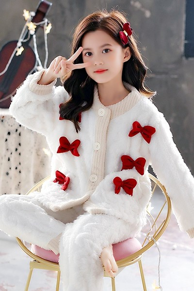 Dvojdielna nadýchaná pyžamová súprava so stuhami pre dievčatá