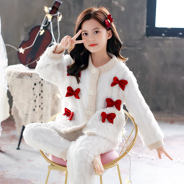 Dvojdielna nadýchaná pyžamová súprava so stuhami pre dievčatá