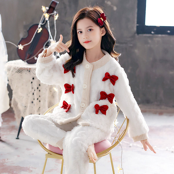 Dvojdielna nadýchaná pyžamová súprava so stuhami pre dievčatá