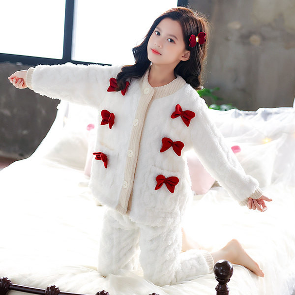 Dvojdielna nadýchaná pyžamová súprava so stuhami pre dievčatá