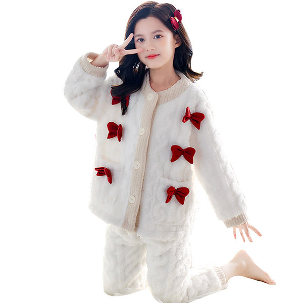 Dvojdielna nadýchaná pyžamová súprava so stuhami pre dievčatá