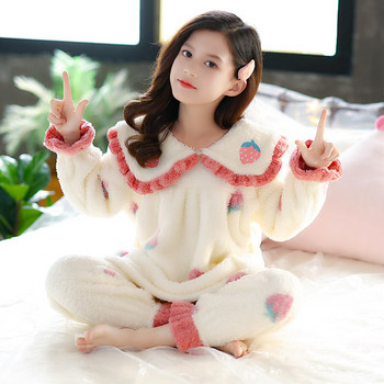 Детска пижама за момичета от две части с дълга яка