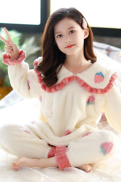 Vaikiška dviejų dalių pižama mergaitėms ilga apykakle