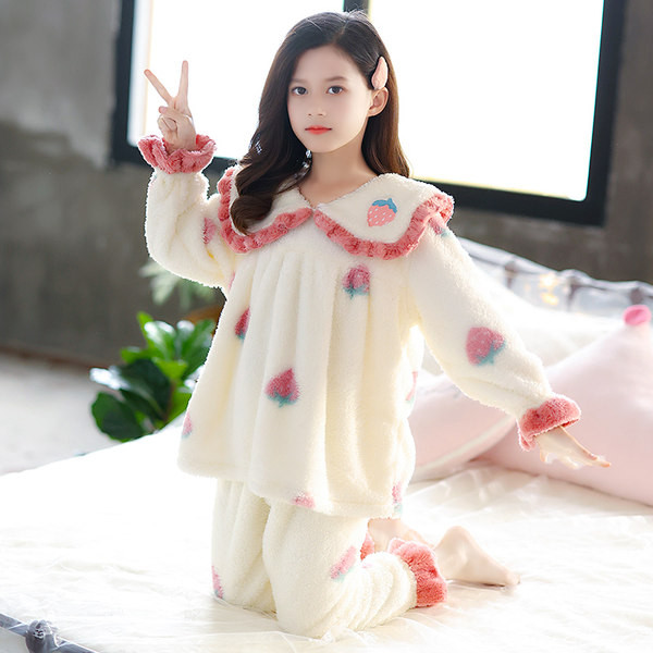 Vaikiška dviejų dalių pižama mergaitėms ilga apykakle