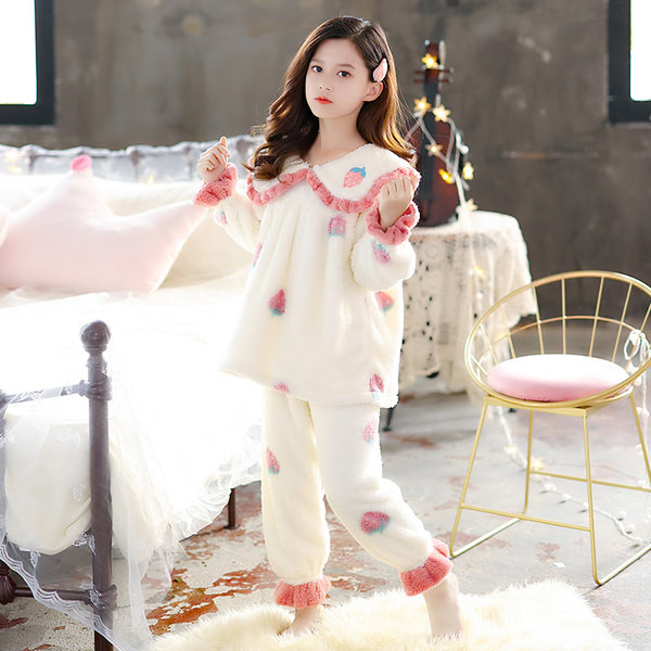 Vaikiška dviejų dalių pižama mergaitėms ilga apykakle