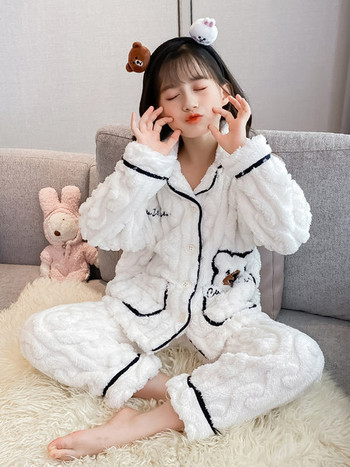 Детска пижама плюш от две части с бродерия за момичета
