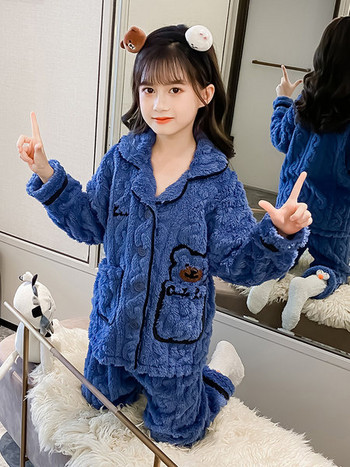 Детска пижама плюш от две части с бродерия за момичета