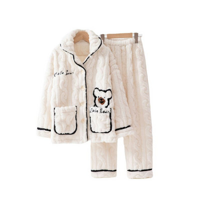 Detské vyšívané dvojdielne plyšové pyžamo pre dievčatá