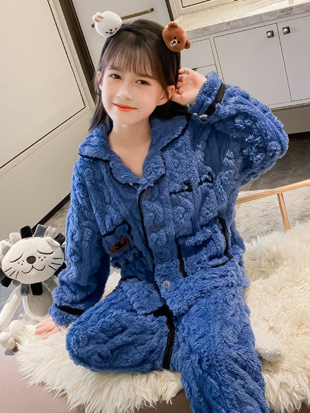 Detské vyšívané dvojdielne plyšové pyžamo pre dievčatá